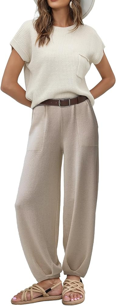 Ugerlov Women's Two Piece Outfits Sweater Sets Knit Pullover Tops and High Waisted Pants Lounge S... | Amazon (US)