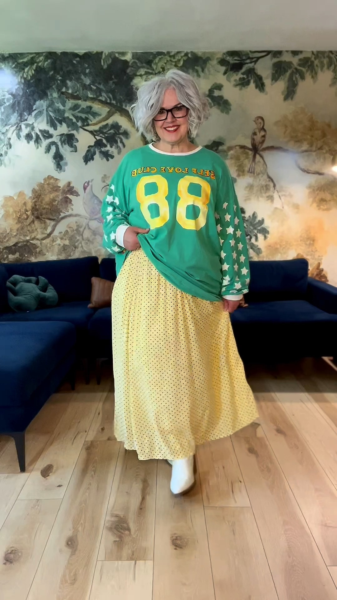 OBSESSED with this T-Shirt, LITERALLY OBSESSED 🤩 dress was from Aerie, think it’s sold out but I’ll link similar in my LTK. #over50fashion #over50style #ootd #dopaminedressing #baggyoutfit 

#LTKMidsize #LTKootd #LTKOver40