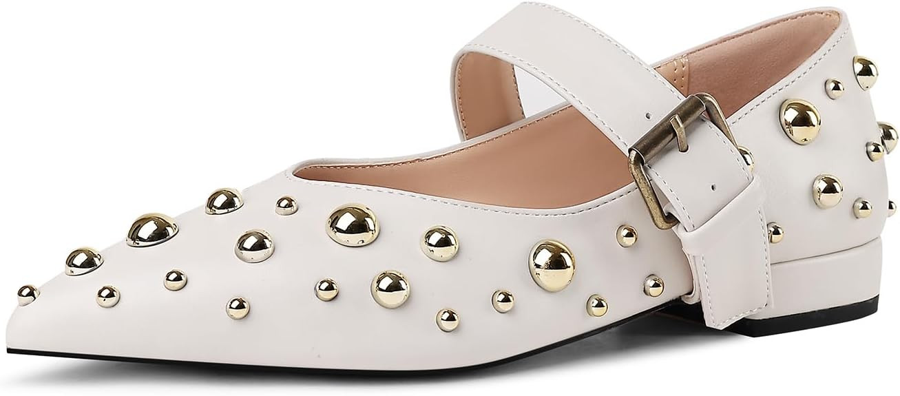 Women's Studded Flats Pointed Toe Mary Jane Flat Shoes | Amazon (US)