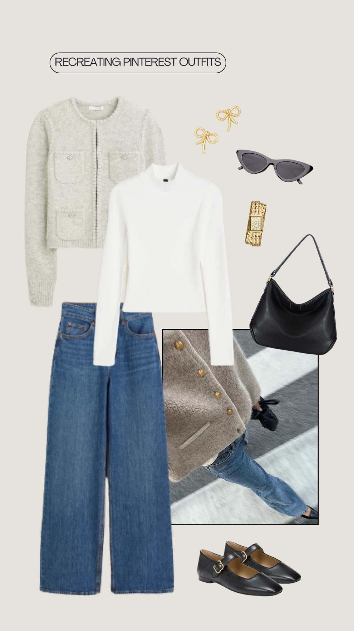 Chic fall outfit 🩶 Love the cardigan with gold button trend and flats/mary jane trends! 

#LTKstyletip #LTKshoecrush #LTKSeasonal