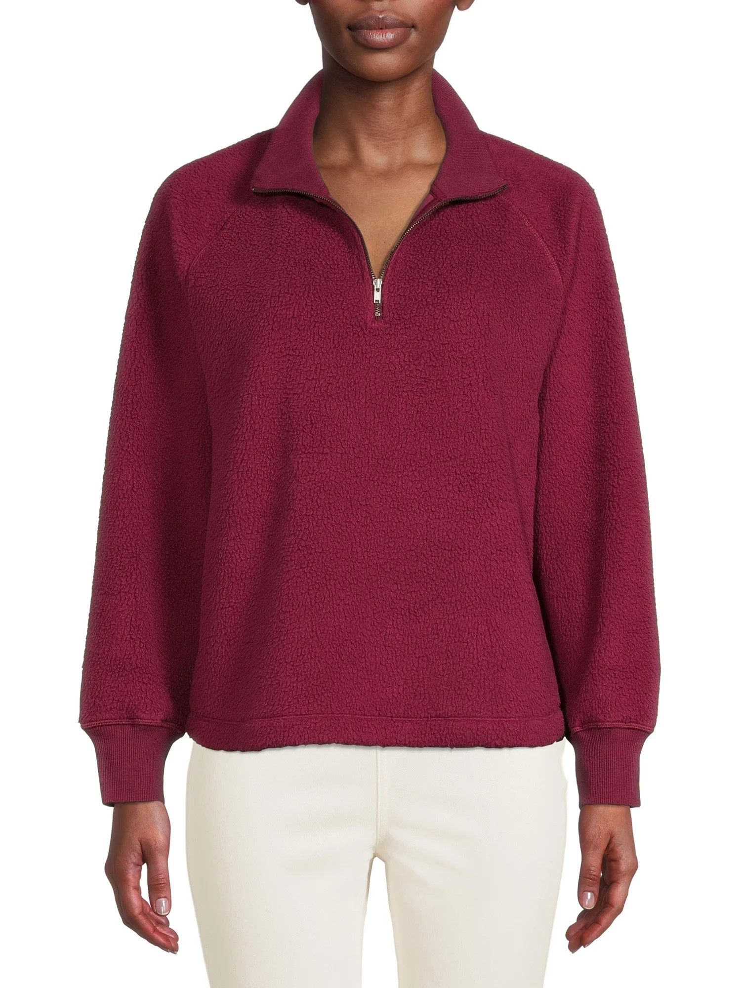 Time and Tru Women's Faux Sherpa Pullover Sweatshirt - Walmart.com | Walmart (US)