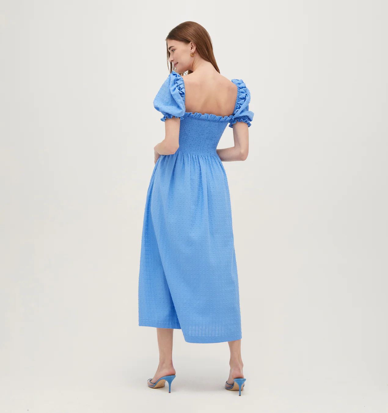 The Scarlett Midi Nap Dress - Hydrangea Blue Textured Clip Dot | Hill House Home
