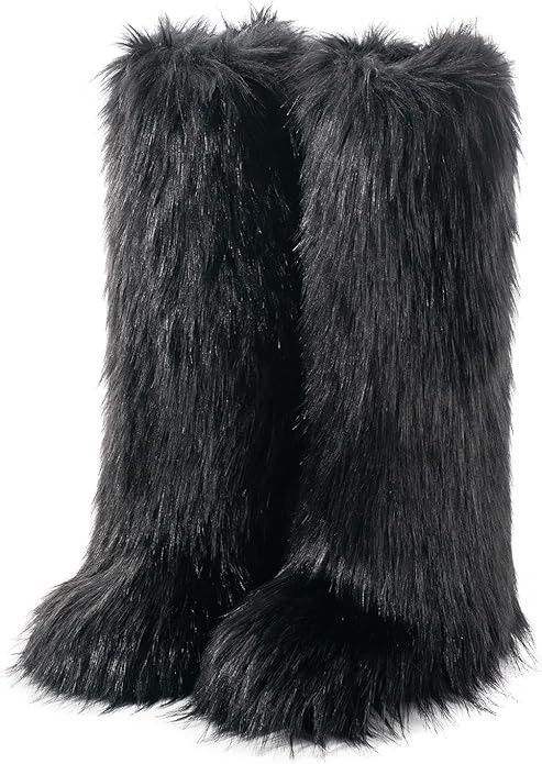 ZVC Women's Knee-High Fluffy Snow Boots - Black, Faux Fur Trim, Insulated, Slip Resistant, Winter... | Amazon (US)