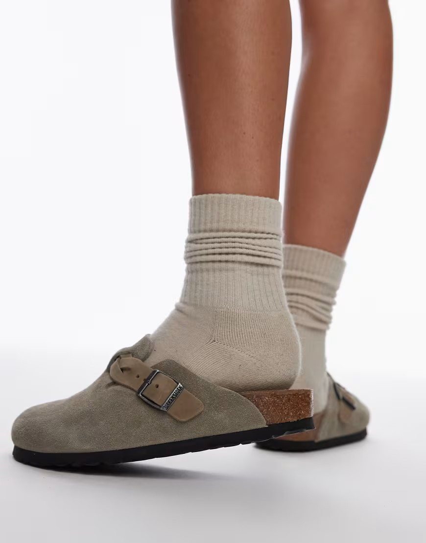 Birkenstock narrow fit Boston braided clogs in taupe-Brown | ASOS (Global)
