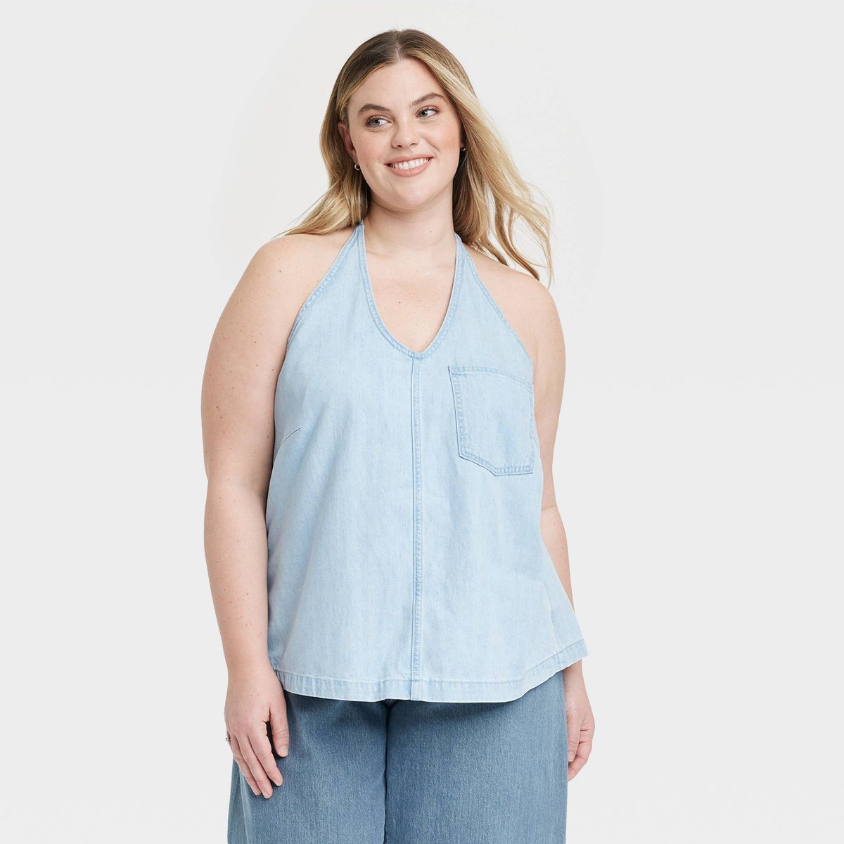 Women's Halter Back-Tie Denim Shirt - Universal Thread™ Blue | Target