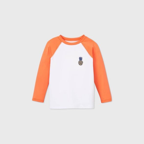 Toddler Boys' Pineapple Print Long Sleeve Raglan Rash Guard Swim Shirt - Cat & Jack™ Orange/Whi... | Target