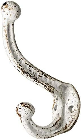 Sopicoz Set of 4 Cast Iron Coat Hooks Farmhouse Vintage White Hooks, Heavy Duty Rustic Wall Mount... | Amazon (US)