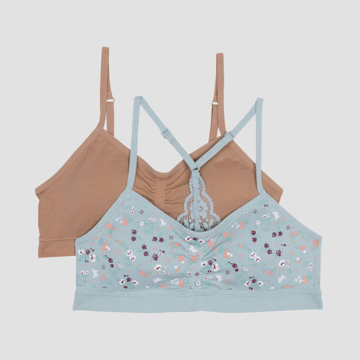 Maidenform Girls' 2pk Seamless Lace Back Bra - Light Blue/Beige S | Target