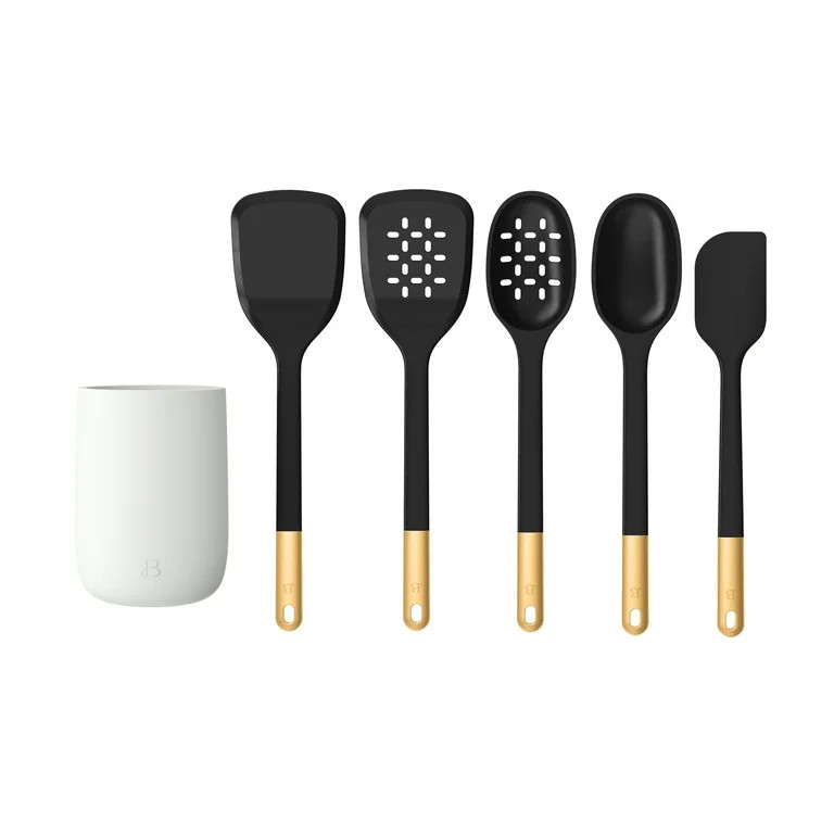 Beautiful 6-Piece Silicone Tool Set with Ceramic Crock, Black Sesame by Drew Barrymore | Walmart (US)