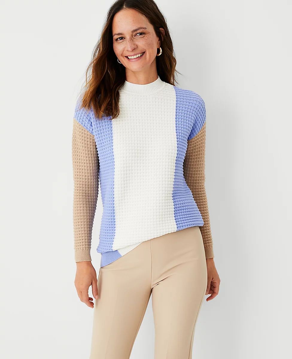 Colorblock Textured Mock Neck Sweater | Ann Taylor (US)