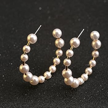 Gold Pearl Hoop Circle Earrings - 14k Real Gold Plated Mother Of Beaded Faux White Pearl Huggie E... | Amazon (US)