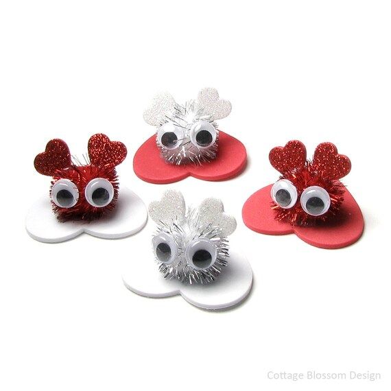 Valentine's Day Pom Pom Kit, DIY Sparkle Critters Crafts For Kids Red Foam Glitter Heart Big Googly  | Etsy (US)