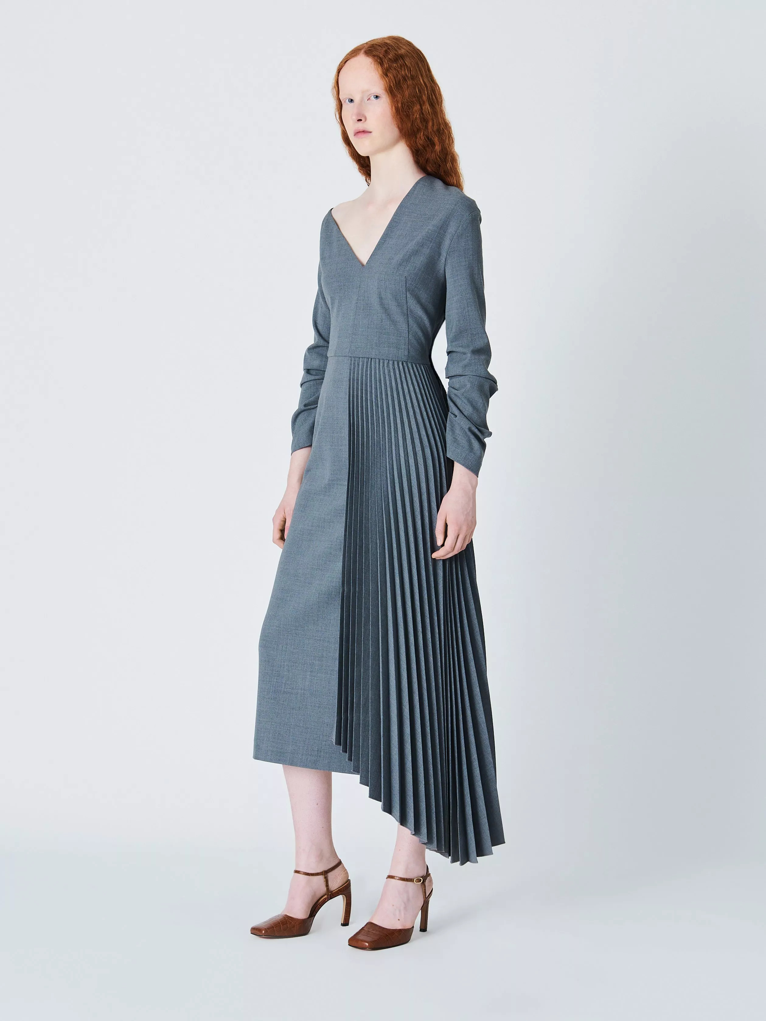 John Lewis x A.W.A.K.E. MODEAsymmetric Pleat Dress, Grey | John Lewis (UK)