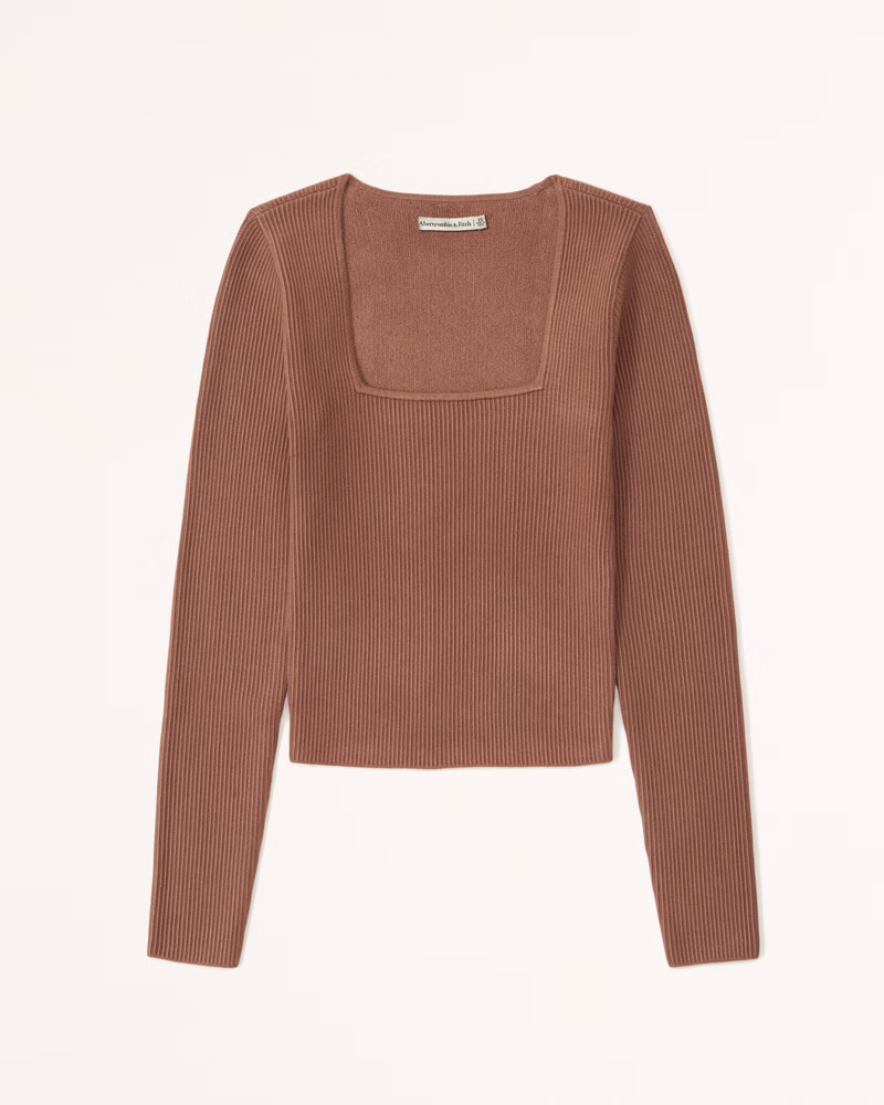 Long-Sleeve Ottoman Squareneck Top | Abercrombie & Fitch (US)