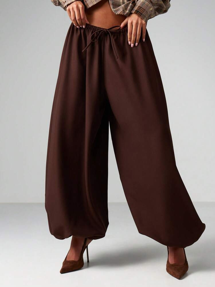 MISSGUIDED Oversized Women's Wide Leg High Rise Drawstring Parachute Pants Casual Palazzo Trousers With Elastic Waist For Fall Winter Comfort Loungewear | SHEIN