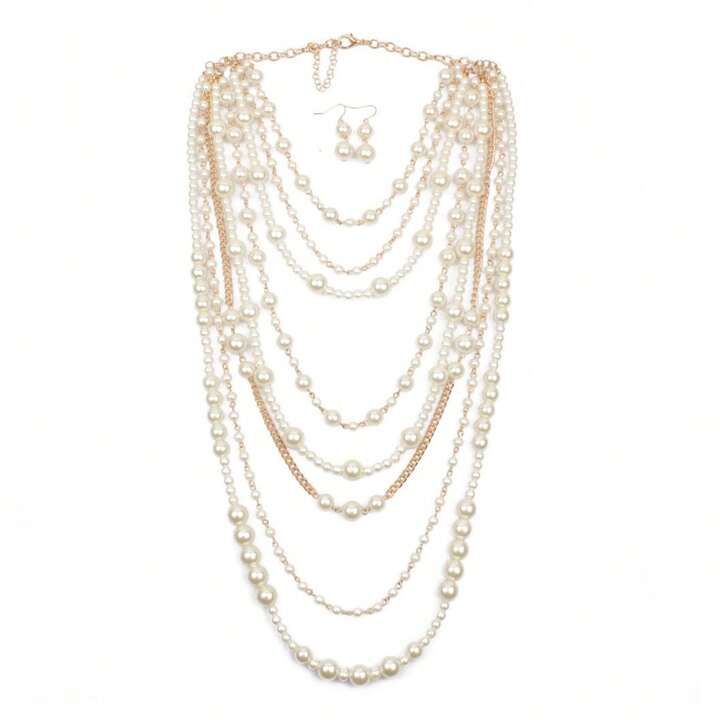 3pcs/Set Multi-Layer Faux Pearl Long Jewelry Set | SHEIN
