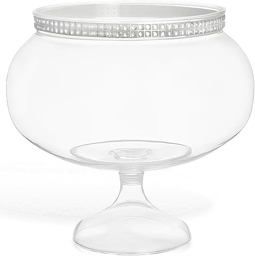 Elegant Short Round Clear Plastic Pedestal Jar with Silver Sparkling Gems - 6.25" | Perfect for W... | Amazon (US)