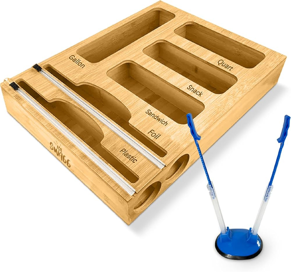 Plastic Bag Organizer, Food Storage Bag organizer, Ziploc Bag Organizer, Plastic Wrap Dispenser w... | Amazon (US)