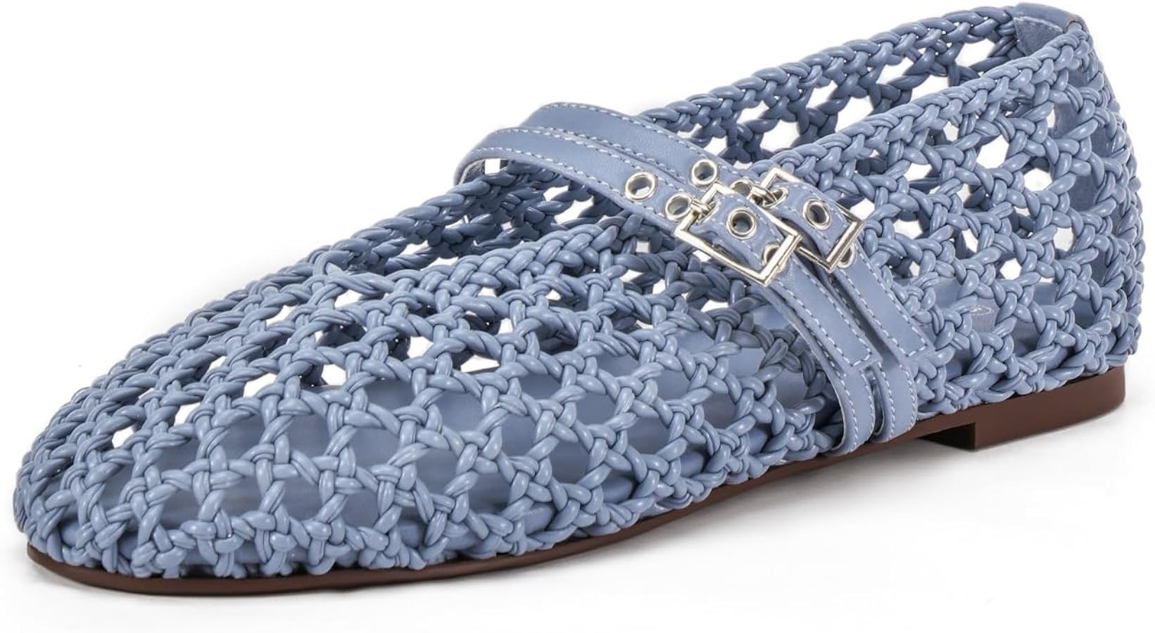 Women's Woven Mary Jane Flats - Mesh Ballet Flats with Adjustable Double Metal Buckle Strap and R... | Amazon (US)