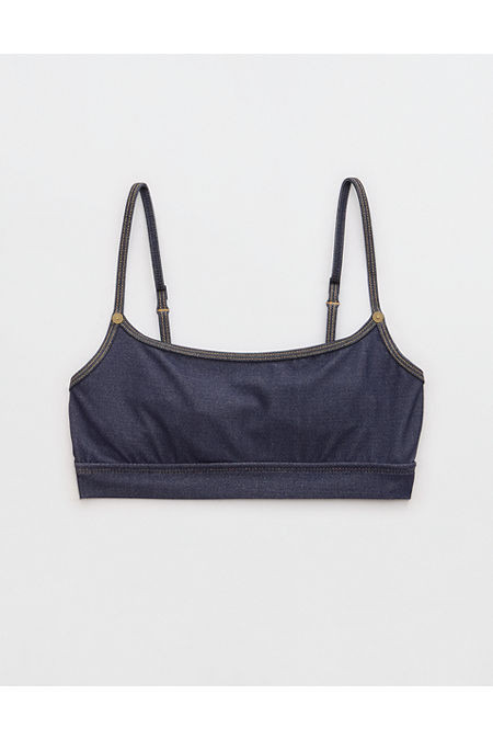 AE x Aerie Match Made In Denim Straight Scoop Bikini Top Women's Navy S | Aerie