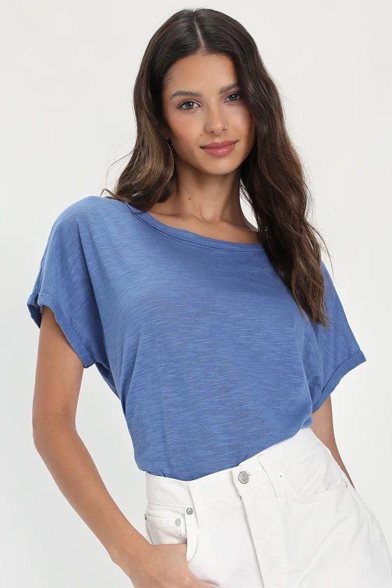 Thriving Look Blue Heather Short Sleeve Scoop Neck Top | Lulus (US)
