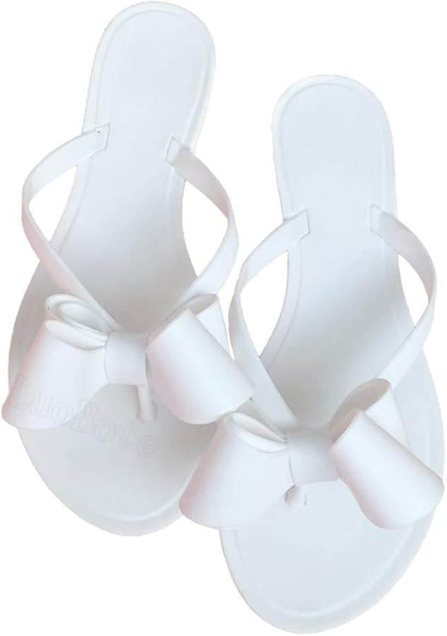 Mtzyoa Women Flip-Flops Flat Sandals Jelly Bow Beach Flat Rivets Rain Cute Dressy Summer Sandals | Amazon (US)