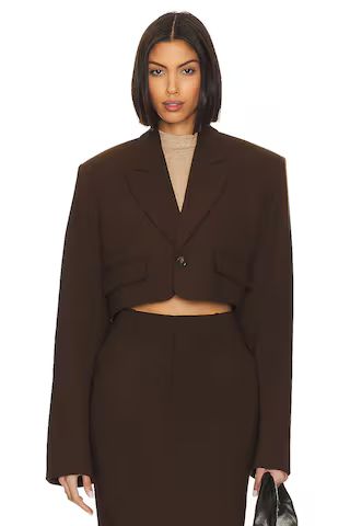 GRLFRND The Cropped Blazer in Ganache Brown from Revolve.com | Revolve Clothing (Global)