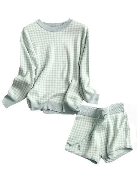 'Everly' Checked Knitted Sweater and Shorts Set (3 Colors) | Goodnight Macaroon