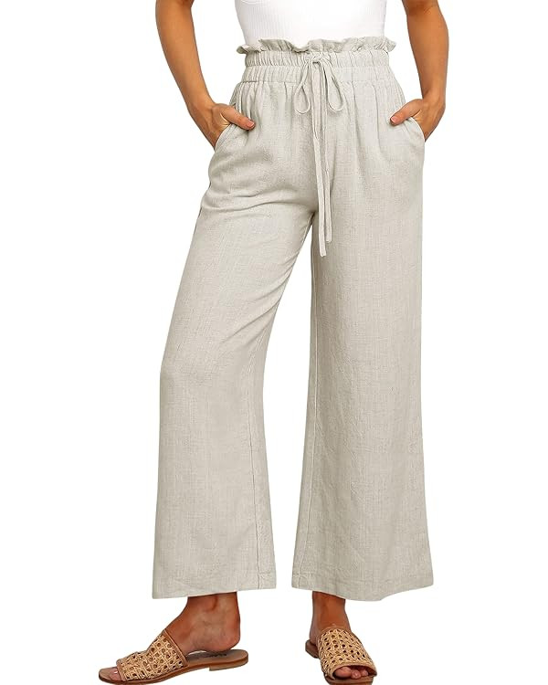 ANRABESS Women Linen Pants Casual Loose High Waist Boho Wide Leg Cropped Palazzo Beach Pants Summ... | Amazon (US)