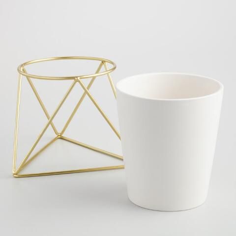 Gold Geometric Stand and White Vase | World Market