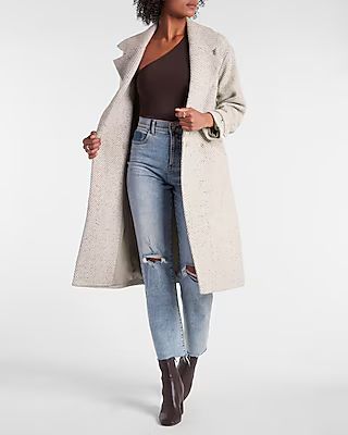 Herringbone Belted Wrap Front Wool-blend Coat | Express