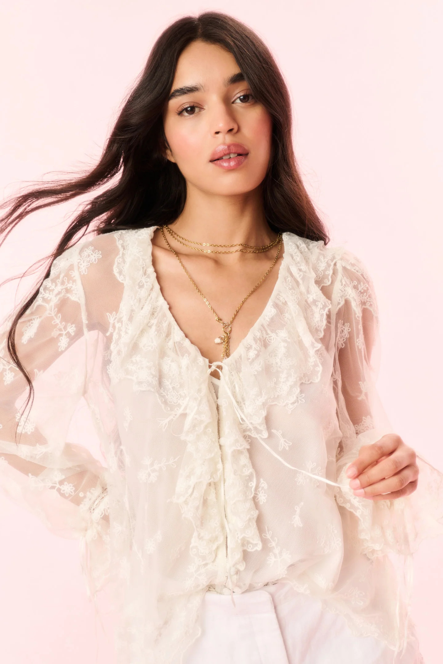 Aubrenna Lace Mesh Blouse | LoveShackFancy
