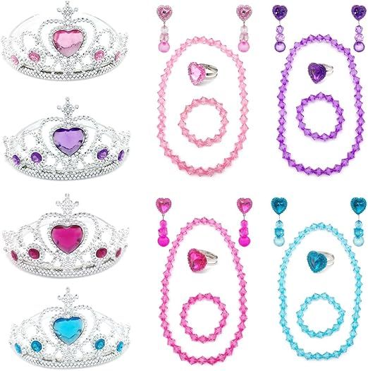 Elesa Miracle Girl Kids Dress Up Tiaras Necklace Bracelet Clip on Earrings Toy Playset, Pink,Purp... | Amazon (US)