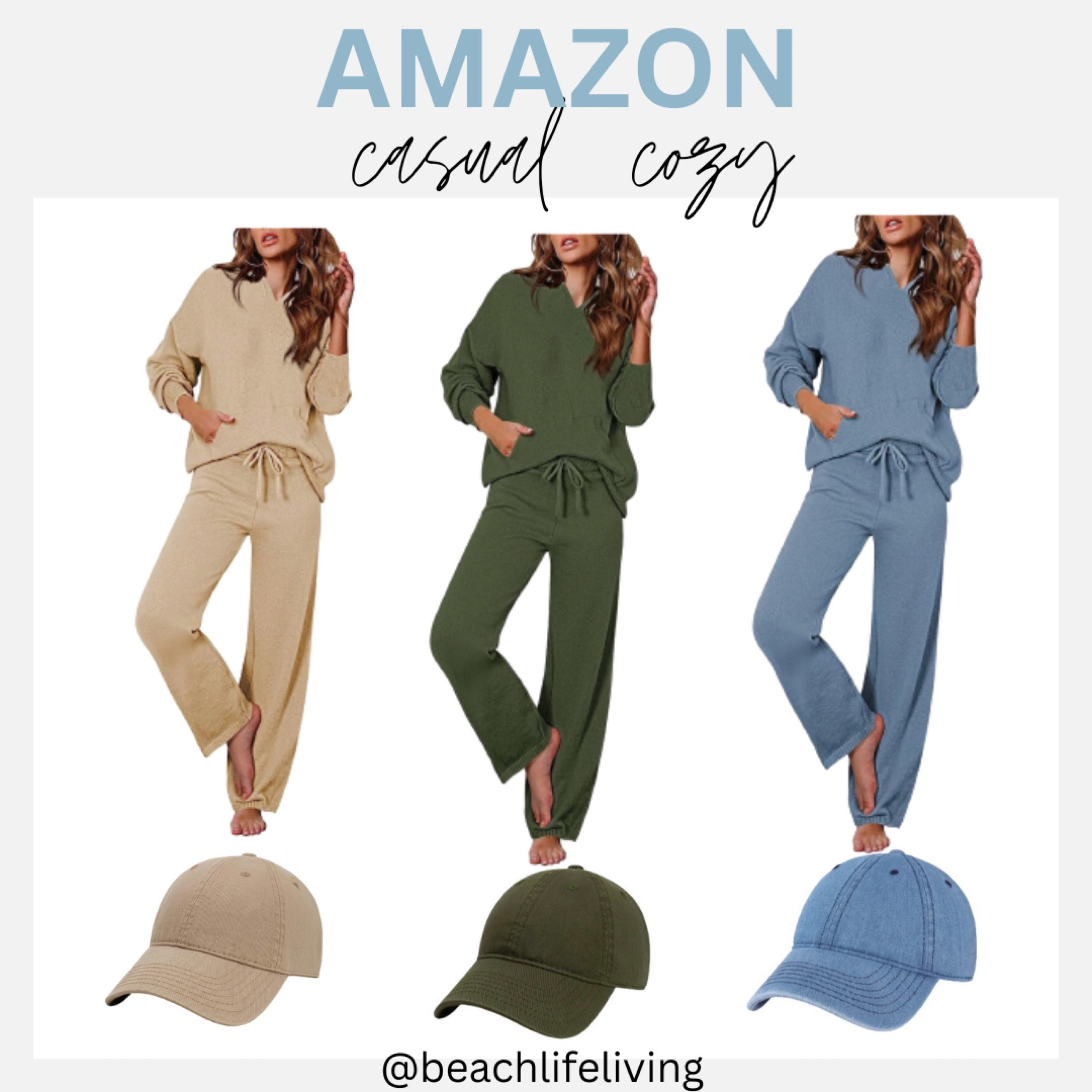 Casual cozy two piece sweater outfit set with matching hats. 

#LTKmidsize #LTKSeasonal #LTKover40