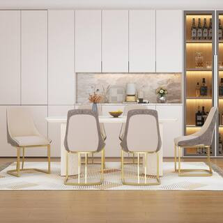 7-Piece White MDF Counter Top Dining Table Set Seats 6 (1 Table & 6 PU Modern Dining Chairs in Gray) | The Home Depot