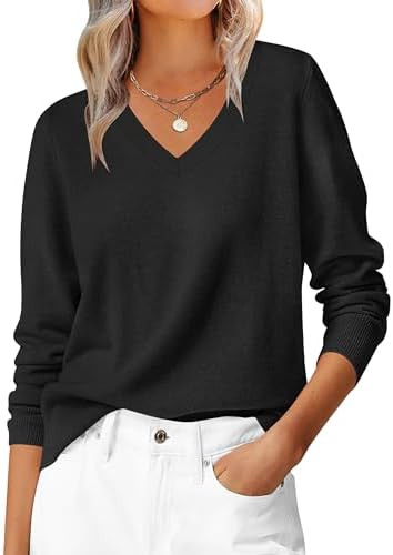 ANRABESS Womens Long Sleeve V Neck Sweaters 2025 Fall Casual Classic Soft Loose Fit Basic Pullove... | Amazon (US)