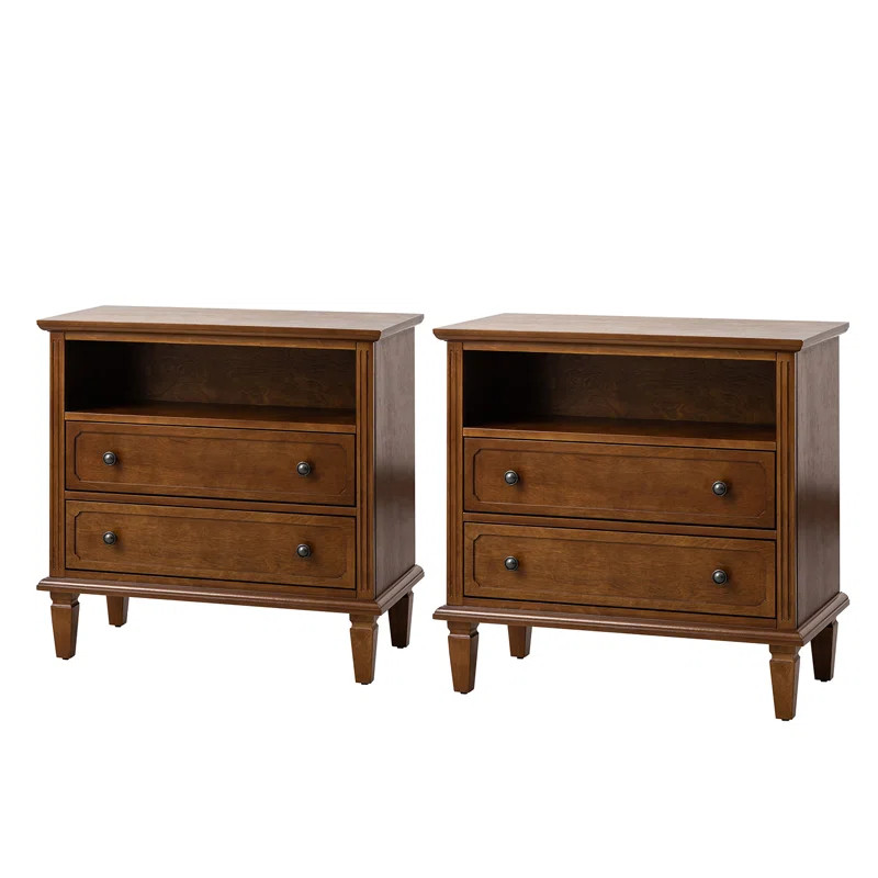 Amberlyn 27.2'' H Traditional  2-Drawer Nightstand with Built-In Outlets and Solid Wood Legs and ... | Wayfair North America
