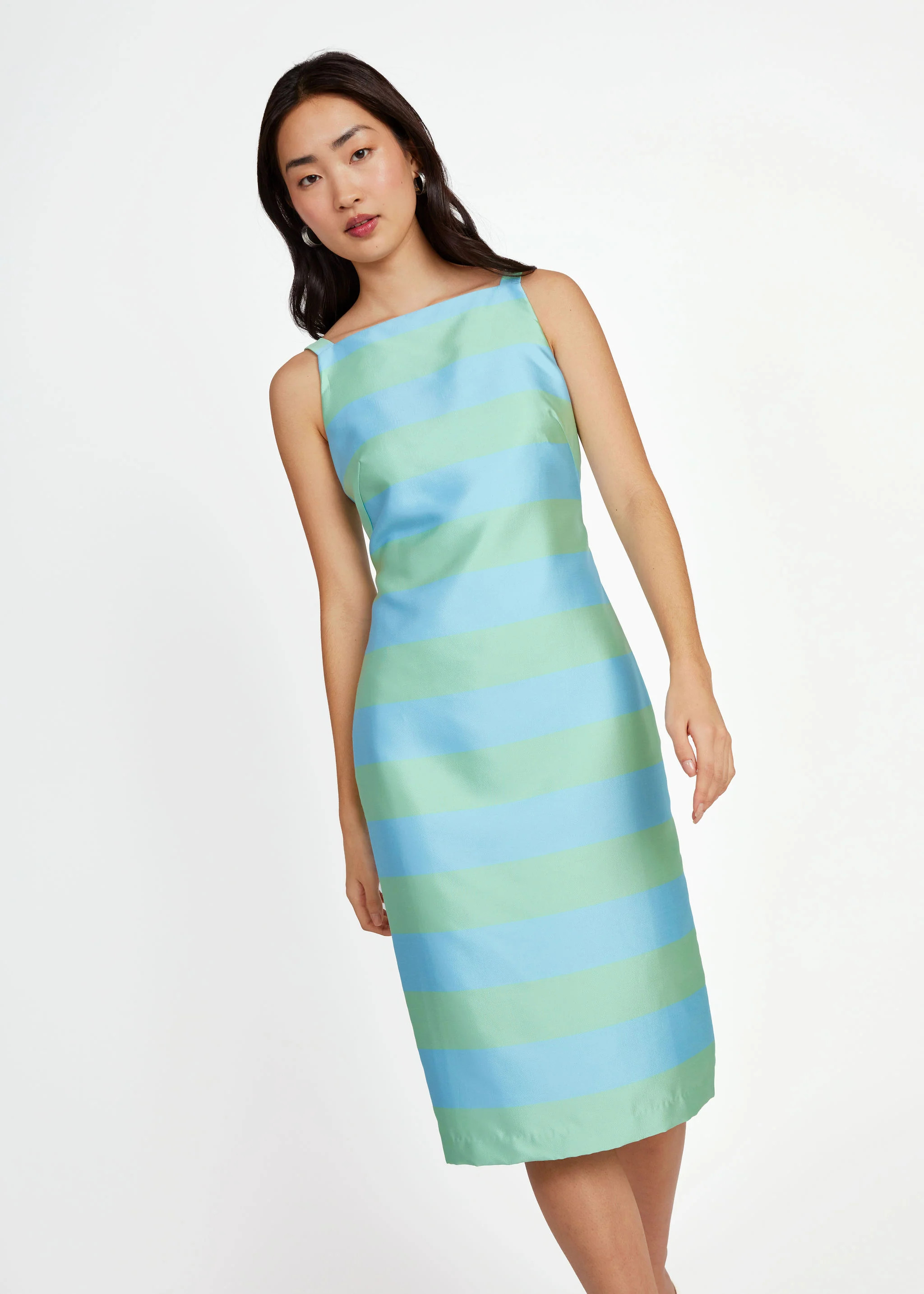 Clara Dress Sky Blue Striped Mikado | Abbey Glass