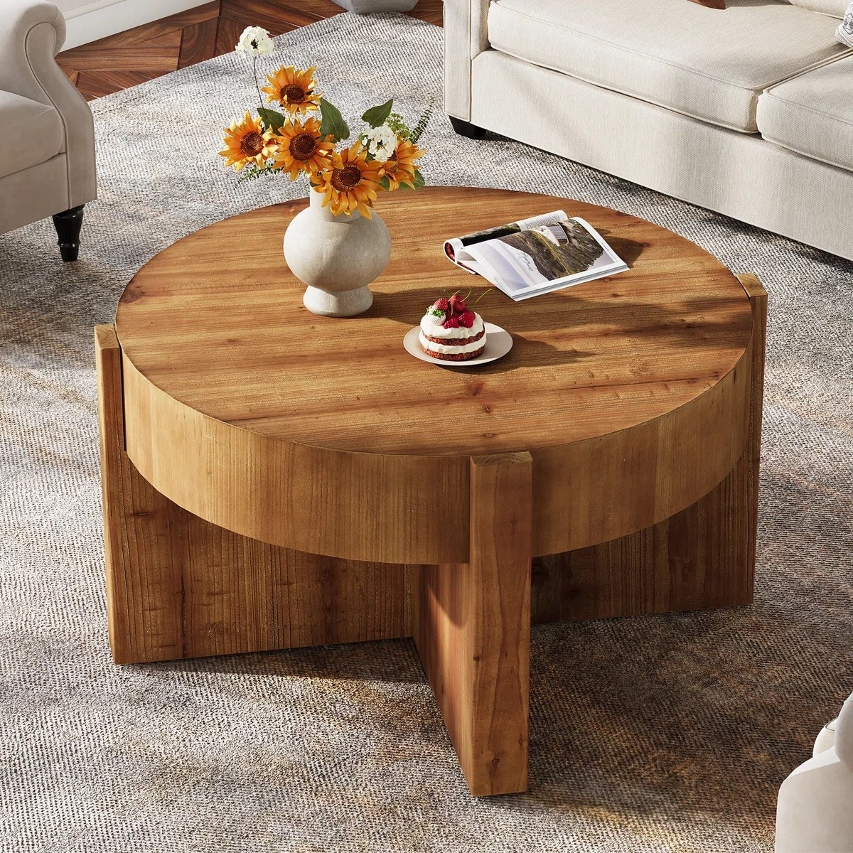 This farmhouse round coffee table combines a thick solid wood tabletop with bold X-shaped legs, creating a warm rustic centerpiece perfect for cozy living rooms and everyday gathering spaces ✨🏡 Under $250.

Keywords:

* farmhouse coffee table
* round wood coffee table
* rustic coffee table
* solid wood coffee table
* living room center table
* modern farmhouse furniture
* round center table
* rustic modern decor
* cozy living room aesthetic
* warm neutral interiors
* farmhouse living room

#LTKSeasonal #LTKHome #LTKSaleAlert