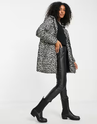 Vila padded coat with hood in leopard print | ASOS (Global)