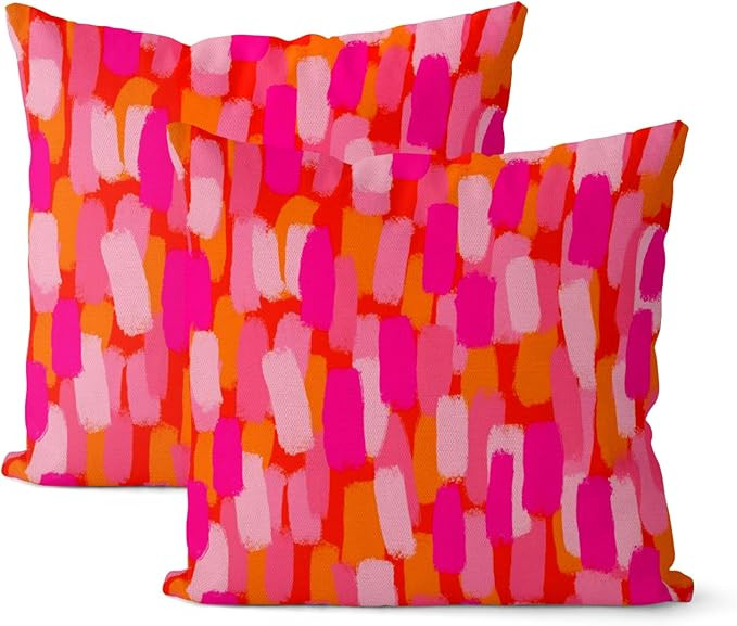 Preppy Hot Pink Pillow Covers 18x18 Inch 2 Pcs Burnt Orange Abstract Paint Decor Throw Pillows Mo... | Amazon (US)