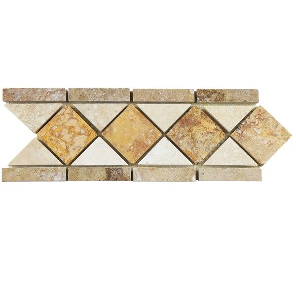 SomerTile 4x12.5-inch Tivoli Diamon Noce Chiaro Travertine Mosaic Border Trim Wall Tile (12 tiles) | Bed Bath & Beyond