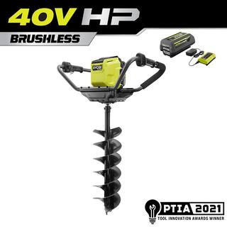 RYOBI 40V HP Brushless Cordless Earth Auger with 8 in. Bit with 4.0 Ah Battery and Charger RY4071... | The Home Depot