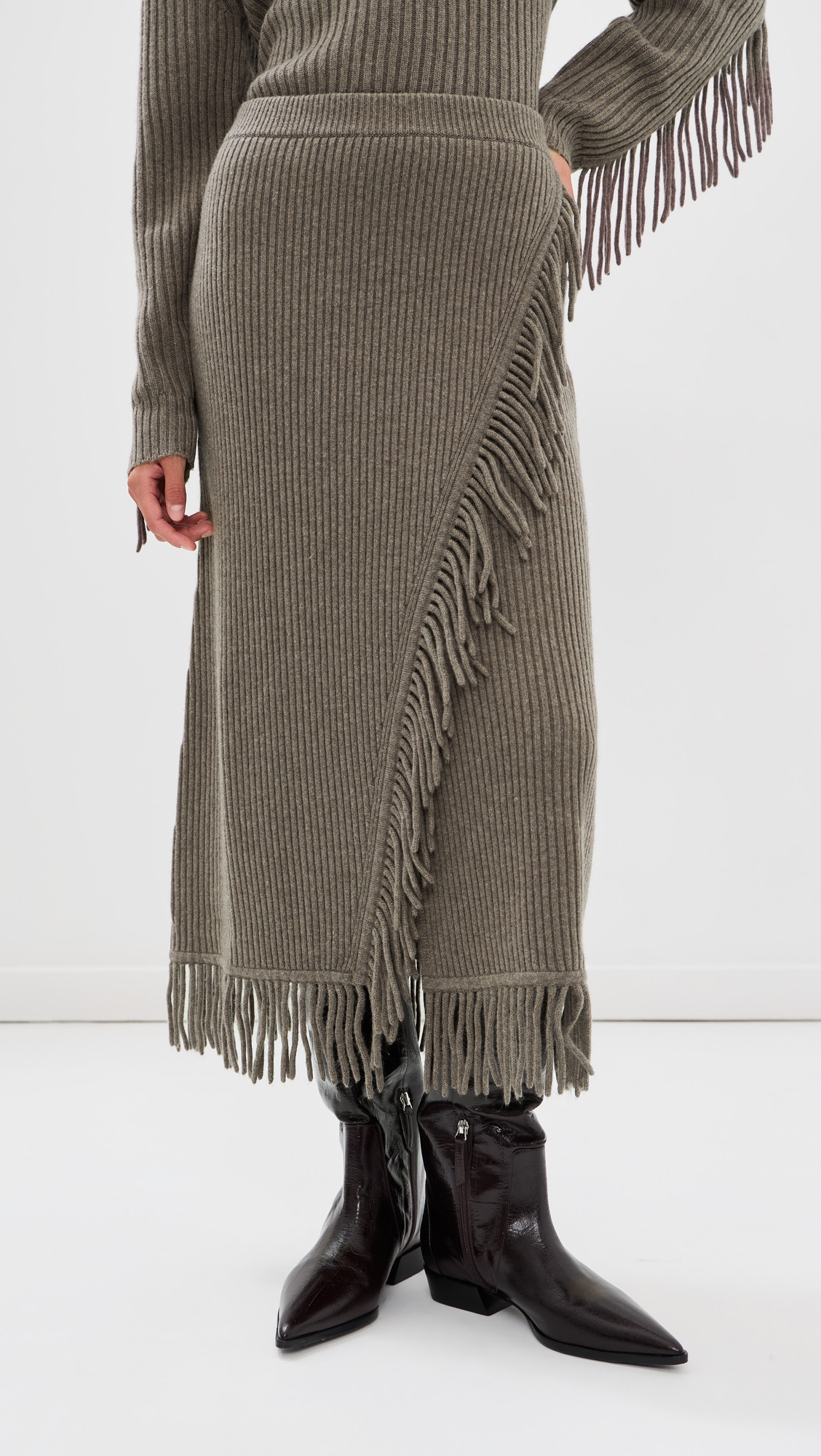SIMKHAI Casey Midi Skirt Mushroom Melange L | Shopbop