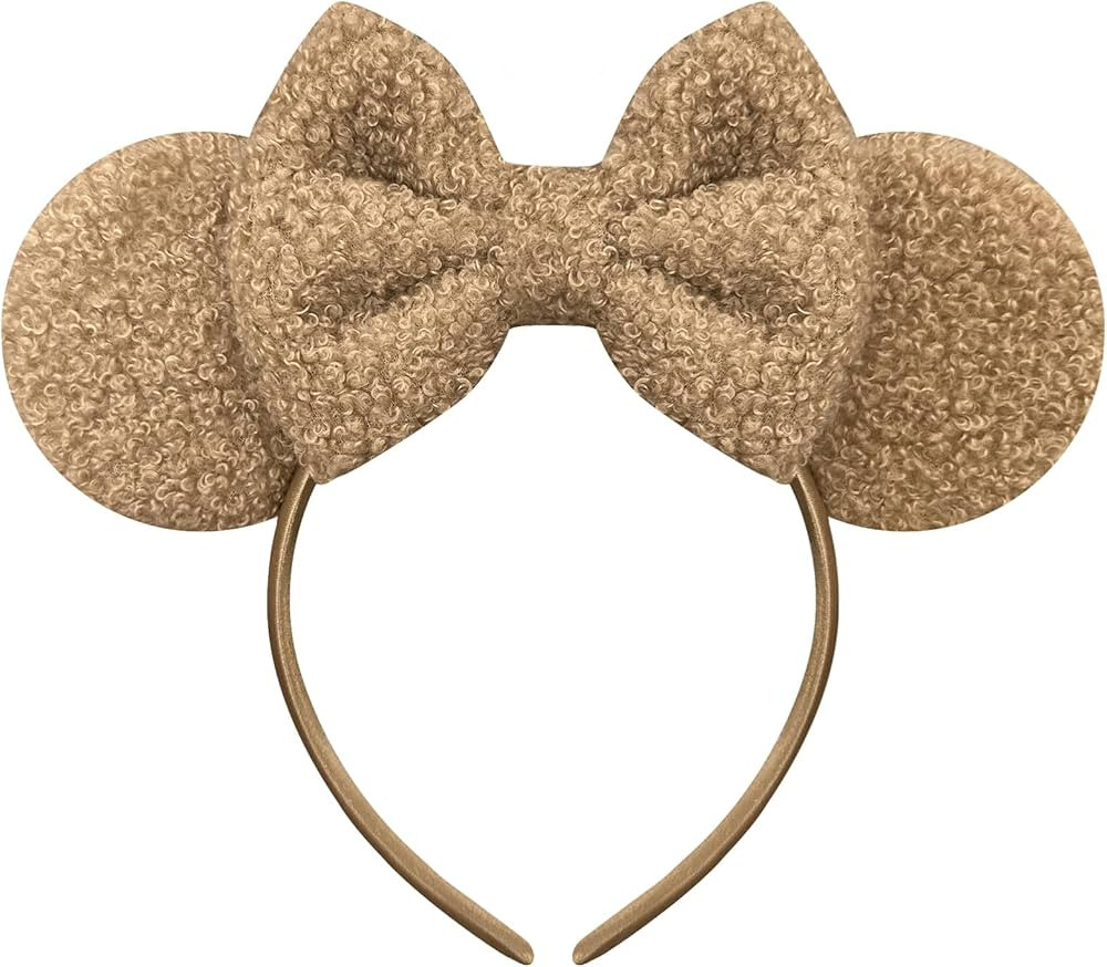 Trnerm Khaki Mouse Ears Headband for Women, Soft Plush Park Ears Cute Birthday Hair Bands | Amazon (US)