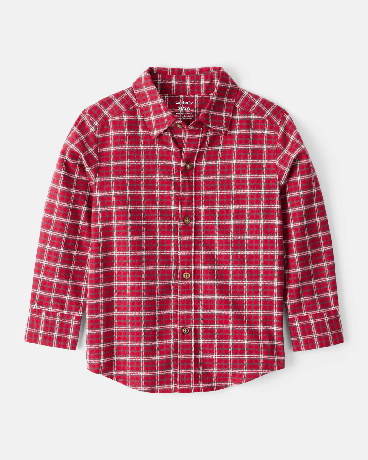 Toddler Boy Plaid Cotton Long-Sleeve Button-Down Shirt - Red | Carter's Inc