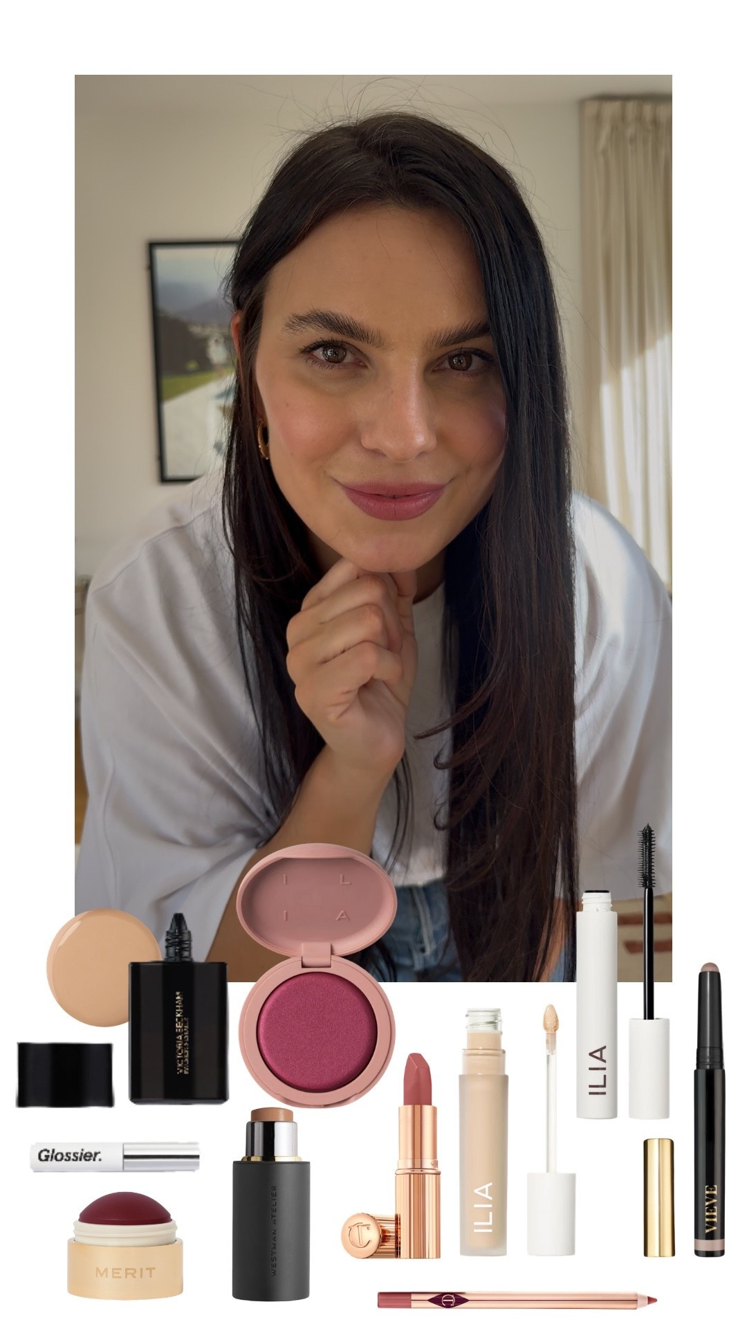 My daytime makeup routine Shades
Complexion:
Victoria Beckham foundation drops: 6 Light Medium
Ilia Skin Blur Serum concealer: Chiffon 8N
Ilia Soft Flcus blurring blush: Magnetic
Westman Atelier bronzer stick: Biscuit
Lips:
Charlotte Tilbury lipstick: pillow talk
Charlotte Tolbury lipliner: pillow talk
Merit flush balm: Après
Eyes:
Vieve eye wand: concrete

#LTKspring #LTKbeauty #LTKuk