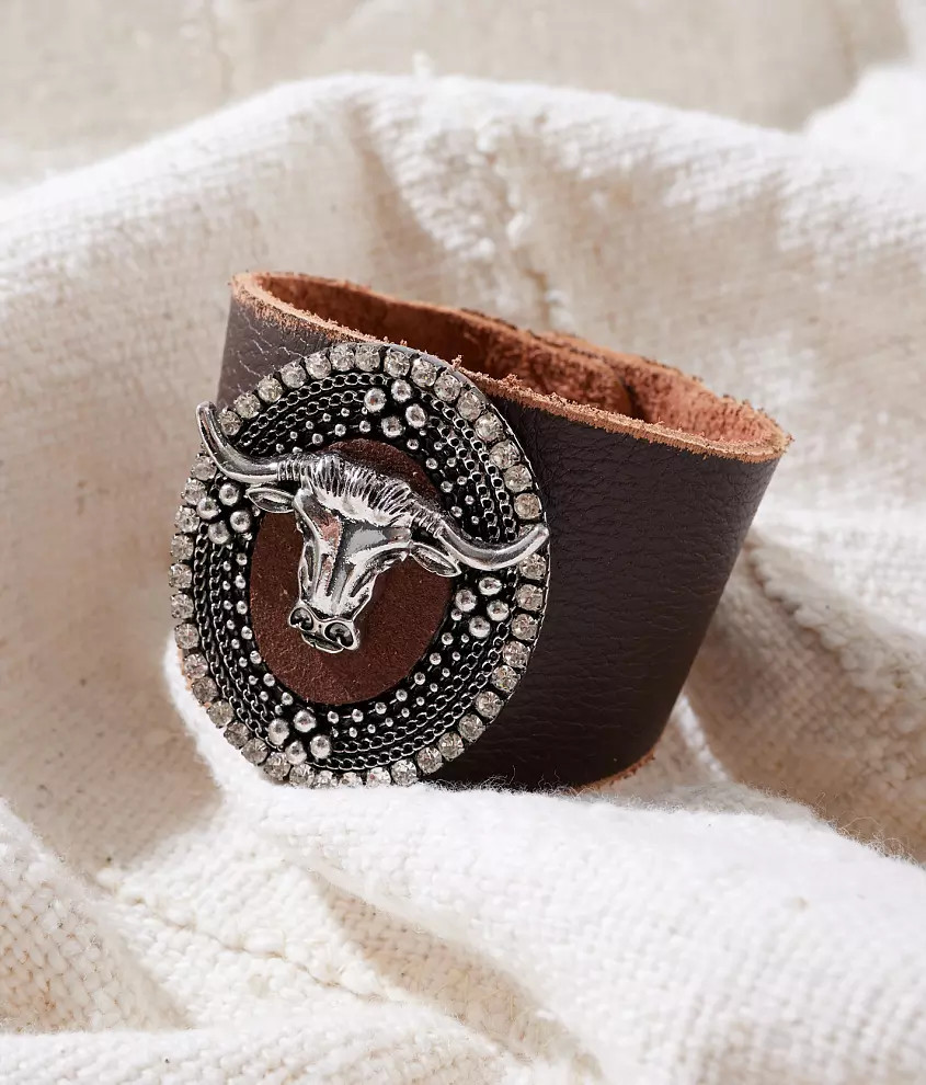 Steer Head Leather Bracelet | Buckle
