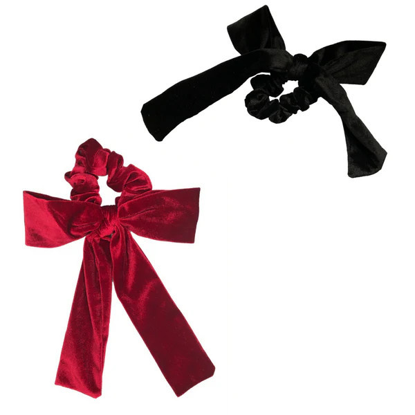 Red + Black Velvet Bow Tie Scrunchie | Headbands of Hope