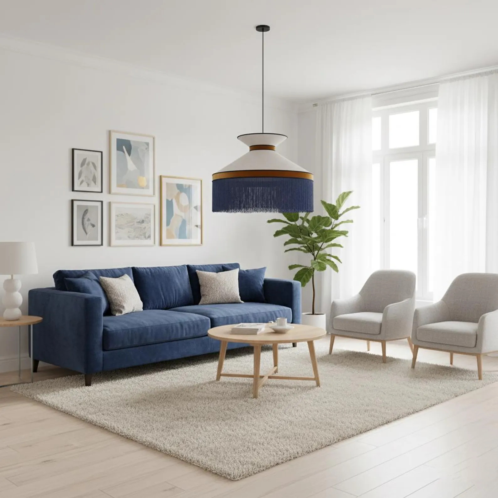 Statement Navy Blue Fringed Pendant Chandelier: Modern Boho - Mid-century Style. - Etsy | Etsy (US)